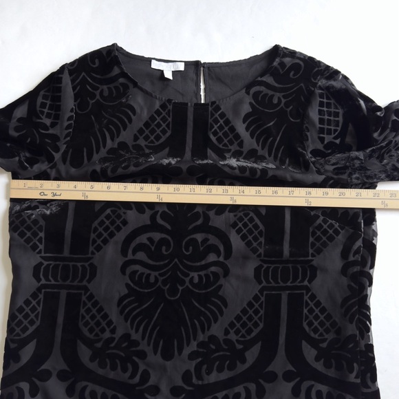 Talbots RSVP Burnout Velvet Blouse Large Black Sheer Dressy Lined Dark Romantic - Picture 9 of 11